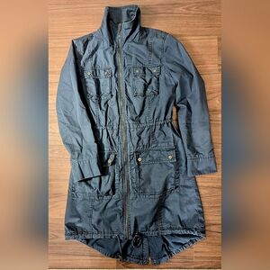 Medium Long Utility Jacket 100% Cotton, Dusky Blue